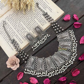 Vriksham Antique Silver Fish Motif Necklace With Pearl Detailing Neckpiece-S1047